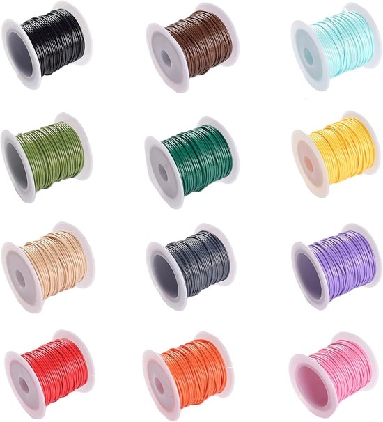 12 Rollen Nylon Koord, Gewaxt Katoenen Koord, Polyester Katoenen Koord, Kleur Nylon Koord, voor het Maken van Armbanden, Kettingen, Koorden, Doe-Het-Zelf (12 Kleuren) van Merkloos	