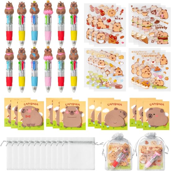 12 Set Capybara Guest Gifts - Birthday Kids - Capybara Stationery Party Gift - Cute Capybara Pen Set - Mini Gifts Kids - Party Supplies Children's Birthday van Merkloos	