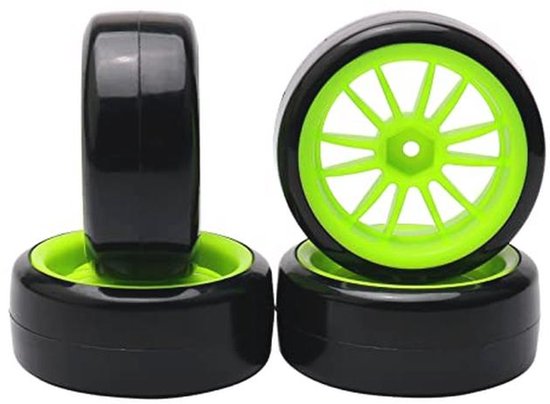 12 Spaak Groene Wiel Velg Tyre Banden voor RC 1/10 Drift Auto van Merkloos	