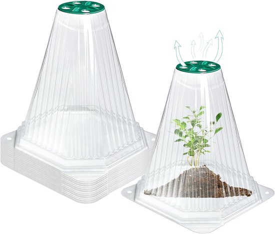 12 stuks 7,9" transparante plantenhoezen, bescherming tegen vorst, plantenbeschermers tegen dieren en vorst. Herbruikbare tuinbescherming met draaibare ventilatieopening, hoezen voor het zaaien van tomaten en groenten. van Merkloos	