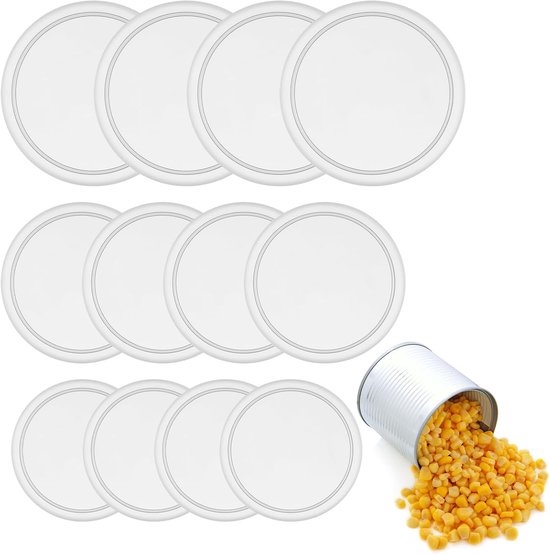 12 stuks deksels voor blikjes, kunststof blikdeksels in 3 verschillende maten, wasbare bliksluiting voor 400 g blikjes/800 g blikjes, transparant deksels, kattenvoer, hondenvoer van Merkloos	