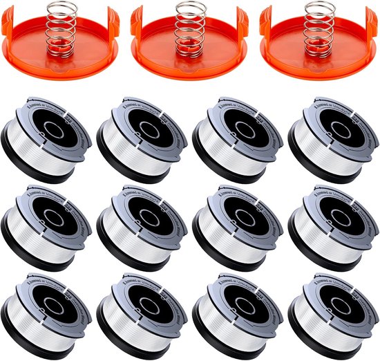 12 stuks grastrimmer spoel - Maaidraad - draadspoelen - geschikt voor Black & Decker trimmers, A6481 A6485 1,65 mm trimmerdraadspoel (12 trimmerdraden, 3 beschermhoezen, 3 veren)