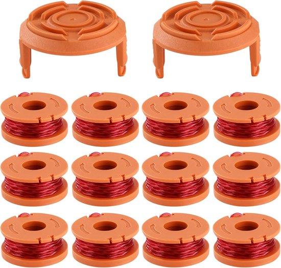 12 stuks grastrimmerspoel, grastrimmer draad, voor alle Worx-trimmers en 2 stuks trimmerspoelafdekking, Worx grastrimmer draad model WA0010, duurzame vervangende spoel van Merkloos	