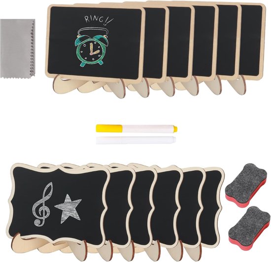 12 stuks mini-krijtbord met standaard - kleine borden om te beschrijven - klein krijtbord met accessoires - klein bord voor berichtenborden - krijtbordstandaard voor buffet - feest - café - decoratie voor evenementen van Merkloos	