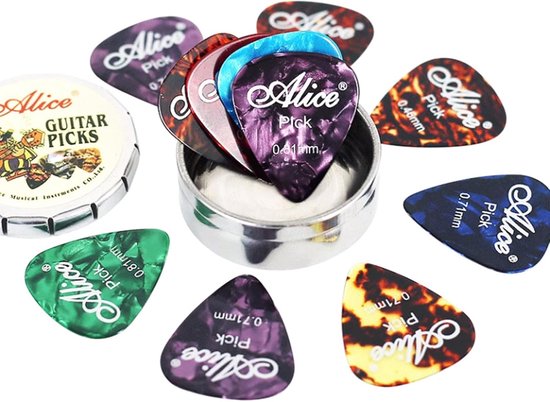12 stuks Plectrums - celluloid gitaarplectrum - kleurrijke gitaarplectrum - 0,46/0,71/0,81 mm gitaarplectrums opbergdoos voor elektrische gitaar - bas en ukelele van Rayzm