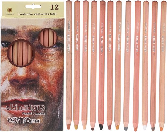 12 Stuks Professionele Pastelpotloden - Kleur Houtskoolpotloden voor Portret Schetsen en Arcering Gelaagdheid Mengen van Merkloos	