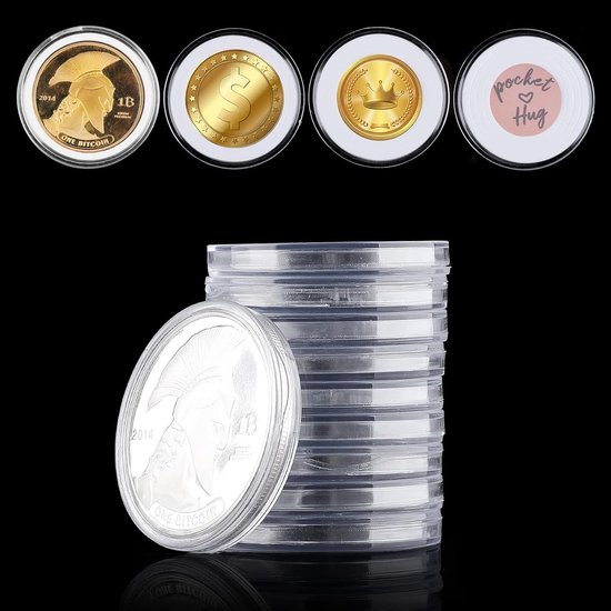 12 stuks ronde plastic muntcapsules - 46 mm ronde muntenkoffer met verstelbare pakking - munthouders voor verzamelaars - doorzichtige muntenverzamelkoffer voor muntverzamelen en muntenopslag van Merkloos	
