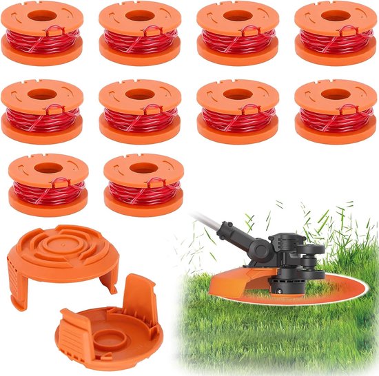 12 stuks set vervangende grastrimmer spoel voor alle Worx-trimmers met 20 V, 10 reservespoelen en 2 trimmerspoelen afdekking Worx grastrimmer draad model WA0010