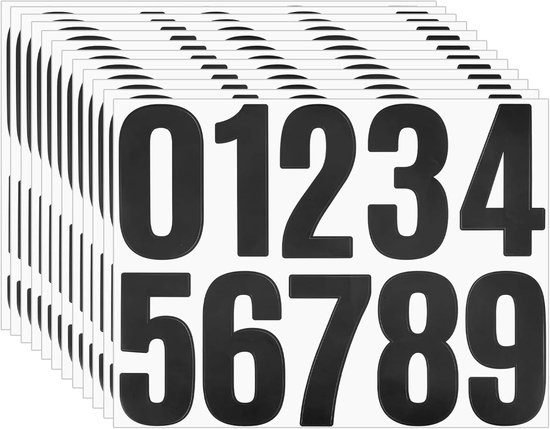12 vellen weerbestendige cijferstickers - zwart - 10 cm plakcijfers - grote reflecterende vinyl nummerstickers - cijfers om op te plakken voor postbus en huisnummers van Merkloos	