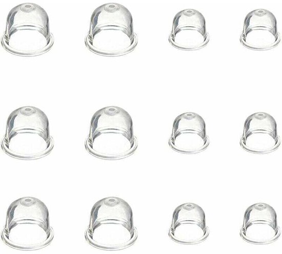 12 witte startkogelpompen van 19 mm en 22 mm, transparante carburateuroliebekers, geschikt voor grasmaaiers, heggenscharen, kettingzagen en ventilatorstartkogels.