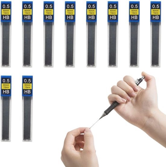 120 stuks 0,5 mm, 0,5 mm, onbreekbare vullingen voor vulpotlood, vloeiend en helder voor vulpotlood 0,5, handwerk, kunstschetsen (zwart, wit)