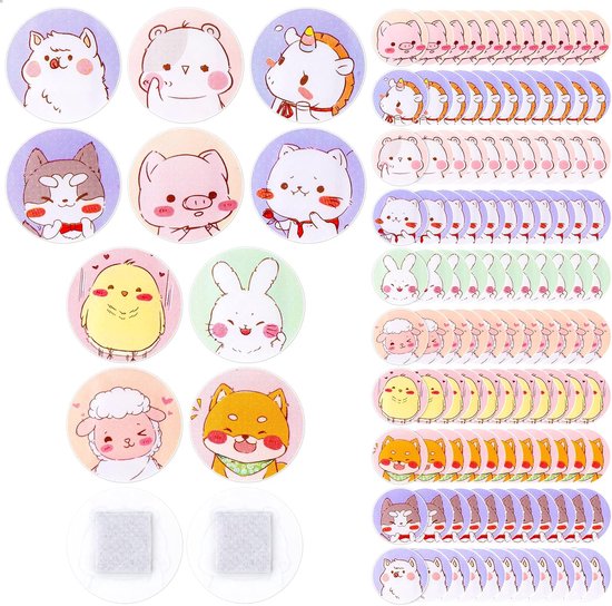 120 stuks kinderverbanden, 10 stijlen, leuke cartoon-bandaids, variëteitspakket, 0,9 inch rond vaccinatieverband, zelfklevende stippen, flexibele stof, kinderpleisters voor kleine wonden, puistjes, van All Health