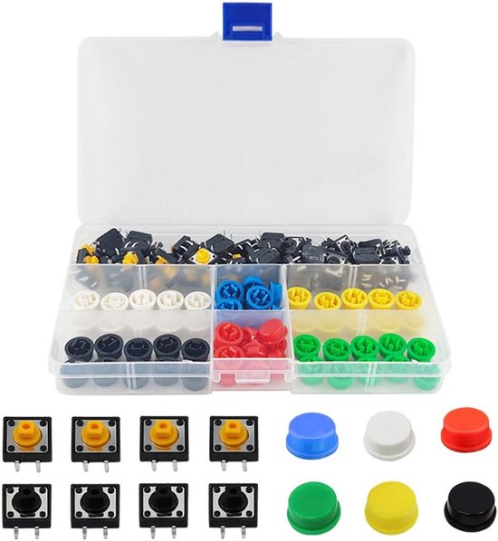 120 Stuks Tactiele Drukknop Schakelaar - 4-pins - Knop Schakelaar Assortiment Kit voor Elektronische Producten - 12×12×7.3 mm van Merkloos	