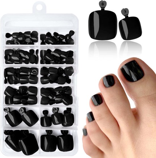 120pcs Zwarte Nagelstickers voor Teenennagels - Valse Toenails voor Vrouwen - Met Plakstrips en Zwart Ontwerp voor Meisjes van Merkloos	