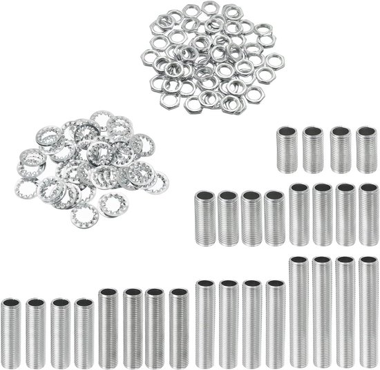 126 stuks lamp-buisset - 1/8 IP-schroefdraad - zeshoekige bevestigingselementen - assortiment met hangslot - moeren en sluitringen - ideaal voor plafondlampen - doe-het-zelf - projecten van Merkloos	