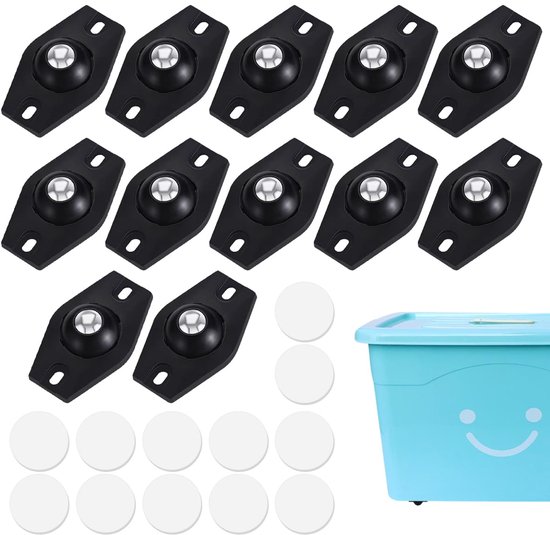 12Pcs Zelfklevende Sterke Rollerwielen - 360° Draaibare Kleine Apparatenwielen - Zelfklevende Universele Wielen voor Koffiemaker - Afvalbak - Keukenaccessoires Zelfklevende Casters van Funtok