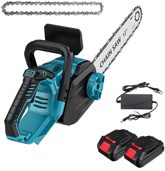 12V Accu Kettingzaag 12 Inch - 1200W Brushless Motor met LCD-display - Lichtgewicht Boomzaag voor Hout, Tuin & Brandhout - Incl. 2 Accu’s van VONROC