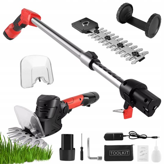 12V elektrische multifunctionele tuintrimmer - Elektrische heggenschaar - Tuingereedschap multifunctioneel - Uitgerust met twee messen - 10 mm snijdikte - Geschikt voor gazons, hekken, kwekerijen, struiken van Merkloos	