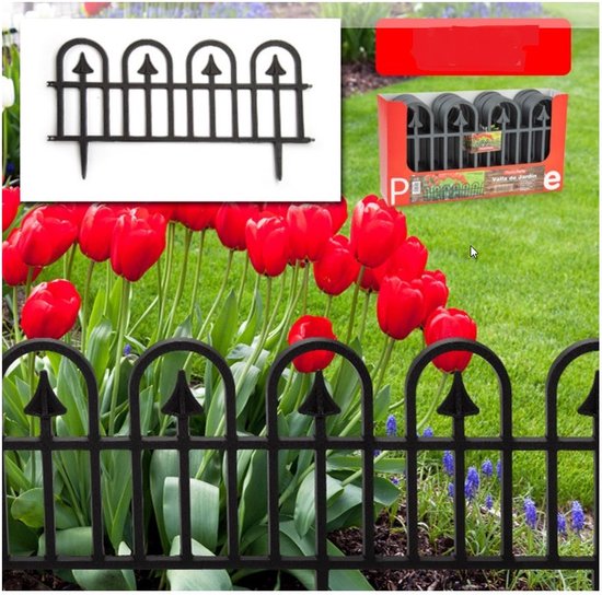 12x stuks flexibele graskant/tuin rand/kantopsluiting hekjes delen van 57.5 cm donkergrijs - 32 cm hoog incl pinnen van Merkloos	