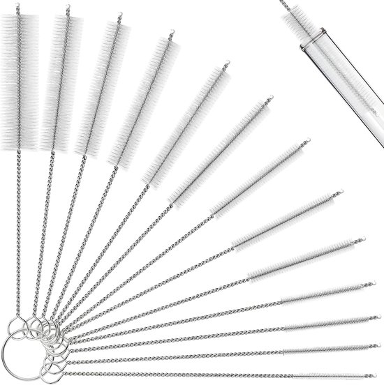 13 stuks nylon flessenreinigingsborstels, stroreinigingsborstel, pijpborstels voor reiniging, rietreinigingsborstelset voor waterfles, buis, pijp, drinkbeker, krappe ruimtes, beker