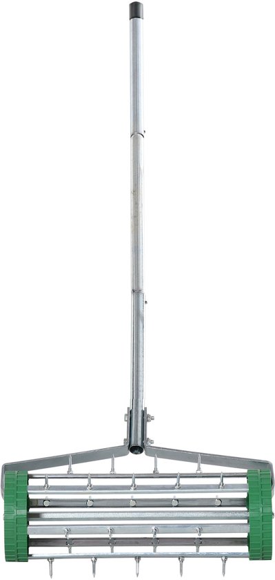 139 x 43,5 x 15 cm Gazonbeluchter Handmatig, Grasbeluchter met Rollen, Verticuteerder voor Gazon, Rasenverluchter Tuingereedschap, Bodembeluchter met Prikrollen, Gazonverzorging voor Tuin en Erf, Beluchtingsroller, Zilver