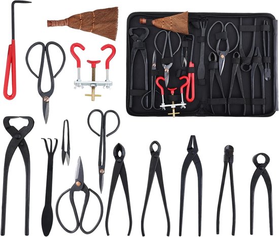 14-delige Bonsai Gereedschapset van Carbon Staal met Fork, Concave Cutter en Opbergdoos voor Professioneel Gebruik