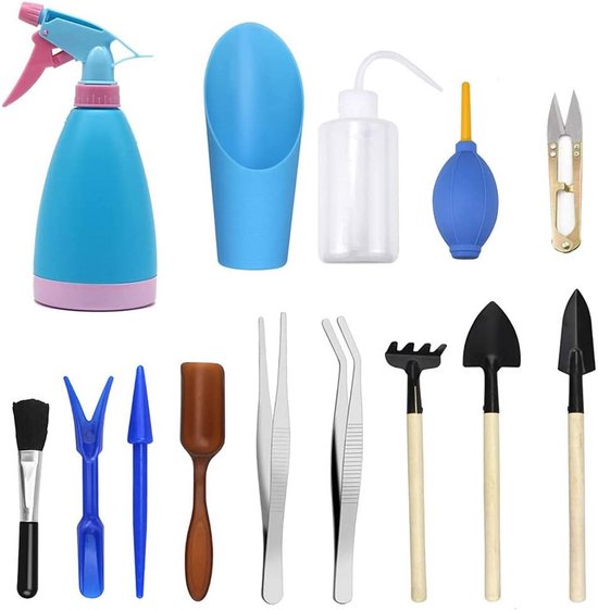 14-delige Mini Tuingereedschap Set voor Vetplanten, Bonsai en Kamerplanten van Merkloos	