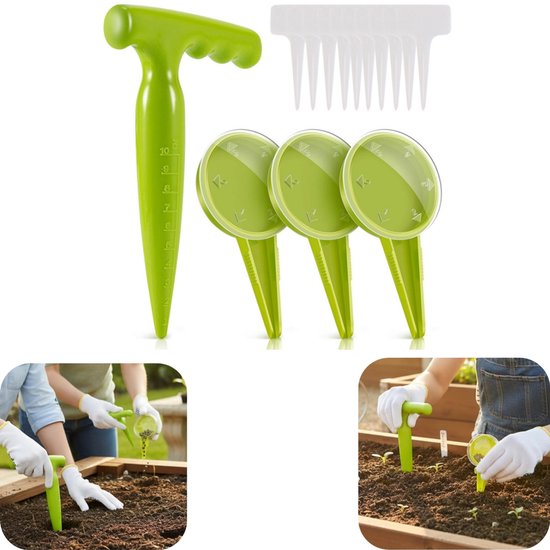 14 delige zaadstrooier - grondbewerker - etiketten - tuingereedschap - eenvoudig in gebruik - gemakkelijk schoon te maken - handmatig - tuinaccessoires - geschikt voor tuinen, plantentuinen, groenten (groen, meerdere maten)
