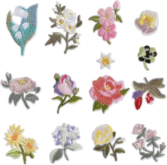 14 stuks patches om op te strijken - geborduurde bloemen - patches met klittenband - strijkplaatjes voor textiel - voor jeans - overhemden - jassen - eenvoudig te gebruiken - doe-het-zelf van Merkloos	