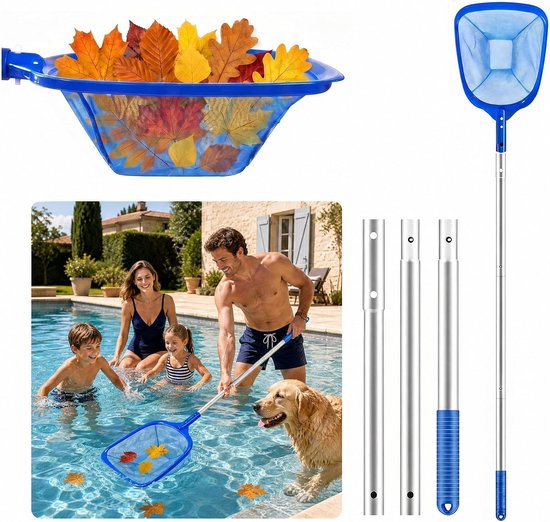 140 cm, schepnet voor zwembad, skimmer voor vijver, zwembadnet met telescopische aluminium stang, professionele reinigingsset voor zwembad, fontein, vijver, spa
