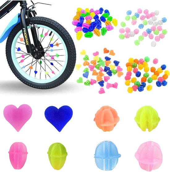 144 stuks kleurrijke fietsspak-decoratie voor kinderen - spaakkralen en spaakklikkers - coole fietsaccessoires voor meisjes en jongens van Merkloos	