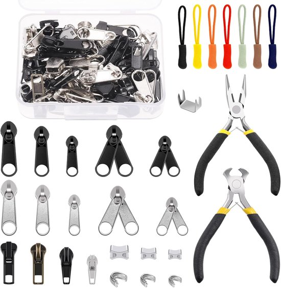 144Pcs Zipper Repair Kit - Zipper Replacement Slider Assortment met Installatie Tangen - Ideaal voor Slaapzakken - Jassen - Tenten - Bagage - Rugzakken - Laarzen van SEAHARD