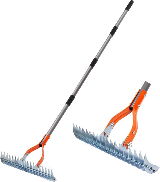 15-Inch Grasmaai- en Dethatcher Rake - Robuust Metaal - Efficiënt voor Dode Gras & Bodemonderhoud - oranje van Merkloos	