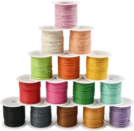 15 Rollen Waxdraad voor Sieradenmaken - 1mm - Wasdraad - 15 Kleuren - Armbanddraad voor Sieraden, Enkelbanden, Kralen en Ambachten van PandaHall Select