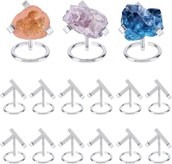 15 stuks hartvormige standaard van metaal, zilverkleurig, van ijzer, voor de presentatie van kristallen, stenen, fossielen, sieraden ballen en edelsteencollecties, kristalverzamelaars, 5 x 6