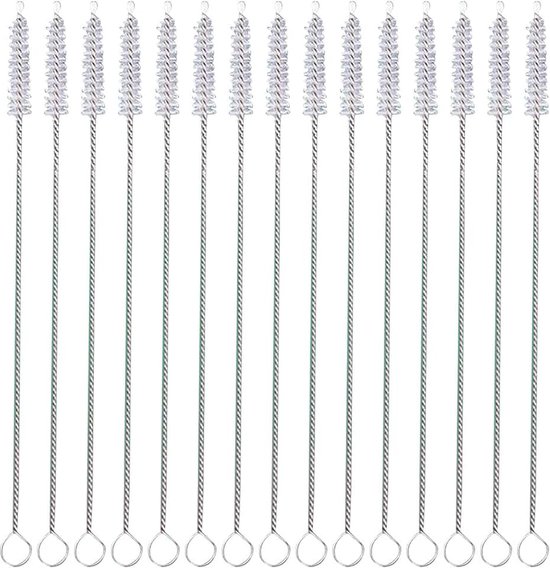 15 stuks rietjesreinigingsborstels, roestvrij staal, stroborstel, reageerbuisborstel, rietreinigingsnippel, flessenborstel