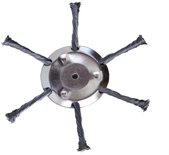 150 mm trimmerkop met 6 staaldraden (asgat 5,5 mm) – onkruidborstel van staaldraad voor bosmaaiers; accessoire voor roestverwijdering, terreinruiming en trimwerkzaamheden