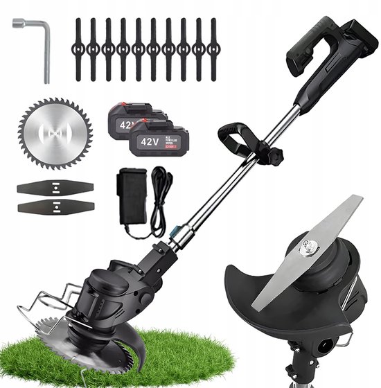 150W Grasmaaier - Accu Grasmaaier - Draadloze Trimmer - 90° Verstelbare Kop & 90-125cm Steel - 2x2600mAh Batterij & 3 Messen - Voor Tuin