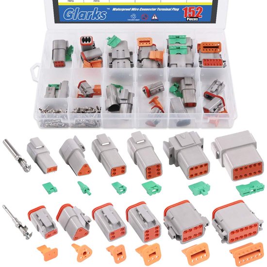 152Pcs 2-3-4-6-8-12 Pin Way Sealed Grey Male en Female Car Waterproof Electric Wire Connector Plug - 22-16AWG Connector voor Motorcycle-Scooter-Car-Truck-Boats van Merkloos	