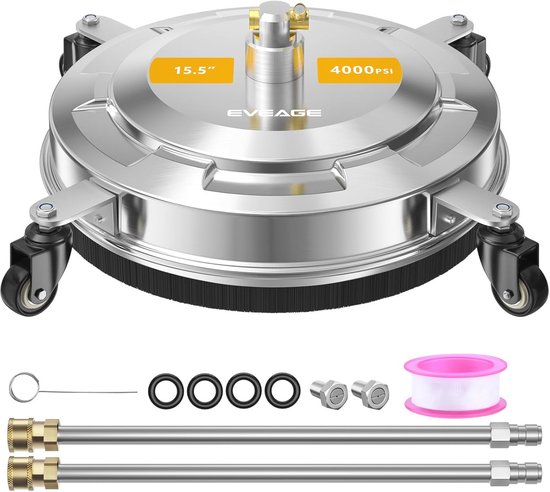 15,5 inch hogedrukreiniger oppervlaktereiniger met wielen en roestvrijstalen behuizing - Accessoires en verlengstangen inbegrepen van Merkloos	