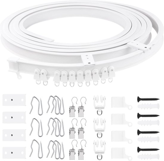 155Pcs 5M/16.4ft White Bendable Curved Ceiling Curtain Track Set - inclusief 40Pcs 3.5CM Curtain Hooks - 40Pcs Curtain Clamps voor U Vorm L Vorm Douchegordijnen en Bay Window Room Divider van Merkloos	