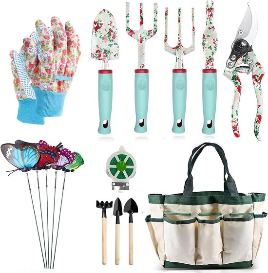 16-delige Floral Tuinieren Hand Tool Set - Snoeischaar en Opbergtas - Tuinieren Geschenken voor Vrouwen & Mannen van GRÜNTEK