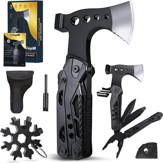16 in 1 Multifunctioneel Camping Bijl Gereedschap - Camping Cadeau Voor Man met Hamer, Schroevendraaier, Zaag, Flesopener - Zakgereedschap Voor Camping, Wandelen, Noodgevallen In De Open Lucht van Scherbro.
