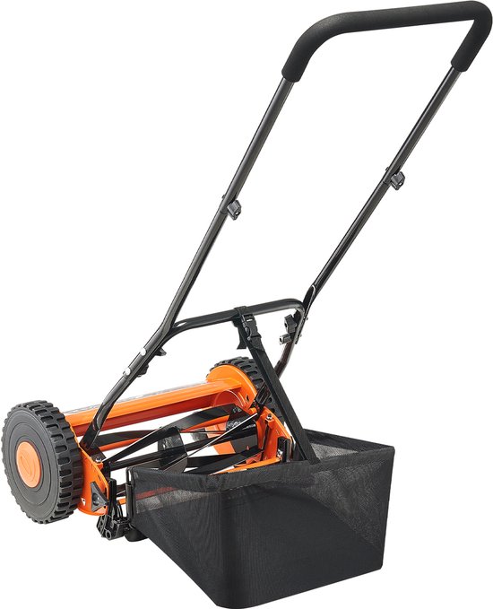 16-inch handmatige duwmaaier, ontwerp met 5 messen, instelbare maaihoogte van 0,6 tot 1,75 inch, loopmaaier met grasopvangzak voor gazons, opritten en binnenplaatsen van Merkloos	