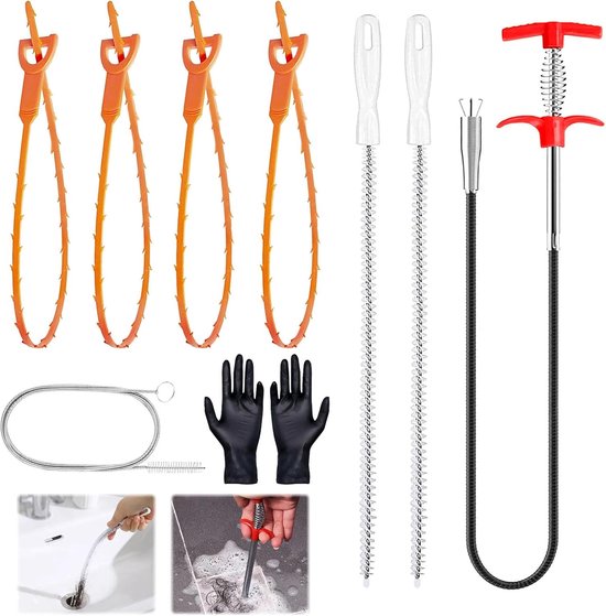 1,6 m afvoerreiniger, spiraalafvoer, buisreinigingspakket, buisreiniger, spiraal, buisreinigingsborstel, afvoerspiraal, haarklompgereedschap voor afvoer, keuken, badkamer, douche