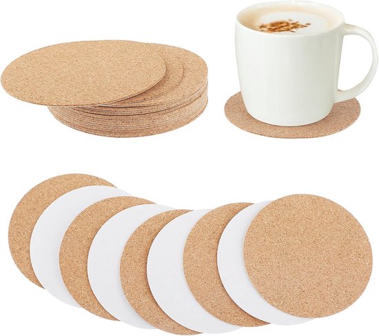 16 Pcs Cork Coasters, Round Cork Coasters, 8cm Diameter, Cork, Glass, Coasters, Cork Sheet, Heat Resistant Cork Coasters for Home, Office, Pub Glasses van Merkloos	