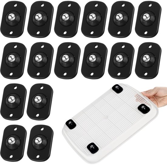 16 Pcs Zwarte Koffiemaker Rollen - Plat Ballen Rollen voor Keukenapparaten - Zelfklevende Mini Wielen 360° Draaiend voor Opbergdozen - DIY Projecten - Vuilnisbak