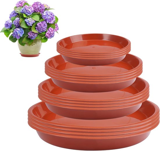 16 Stuks Plantenschotel voor Tuin - Ronde Bloempot Schotels Trays - 12/16/18/20 cm Plastic Plantenschotel - Tuin Plant Schotel - Rode Plantenpot Schotel Geschikt voor Binnen en Buiten Planten van Merkloos	
