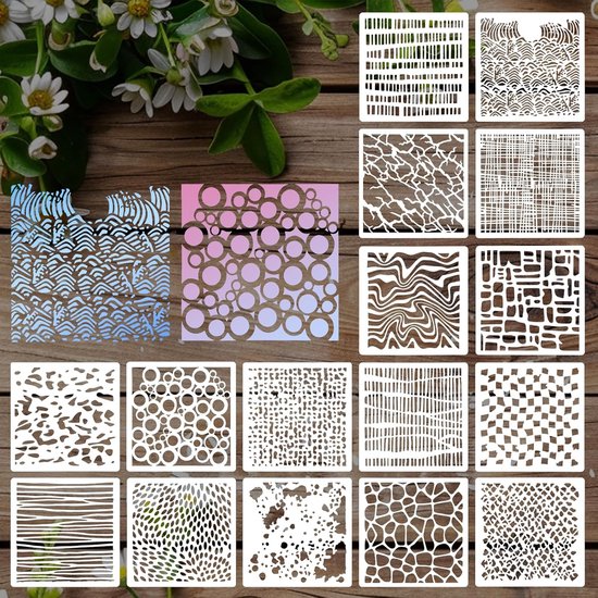 16 stuks schildersjablonen, 16 x 15 cm golfsteen, crackle, schildersjablonen, textielvormgeving, sjablonen voor meubels, bekleding, muren, kaarten, canvas van Crea24