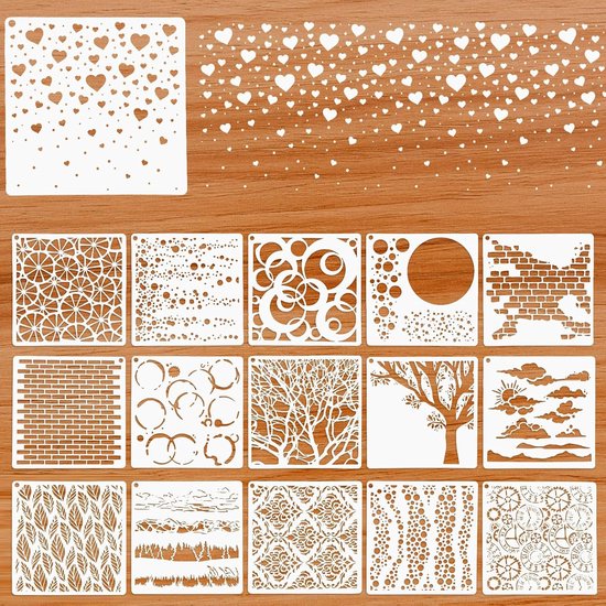 16 stuks sjablonen schilderen, 16 x 15 cm landschapsschildersjablonen, textielvormgevingssjablonen, muurvormgeving, schildersjablonen voor meubels, bekleding, muren, kaarten, canvas van Merkloos	